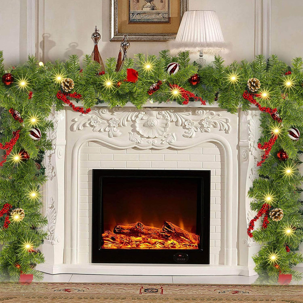 funpeny 9 ft artificial christmas garland, pre-lit 50, close-up detail