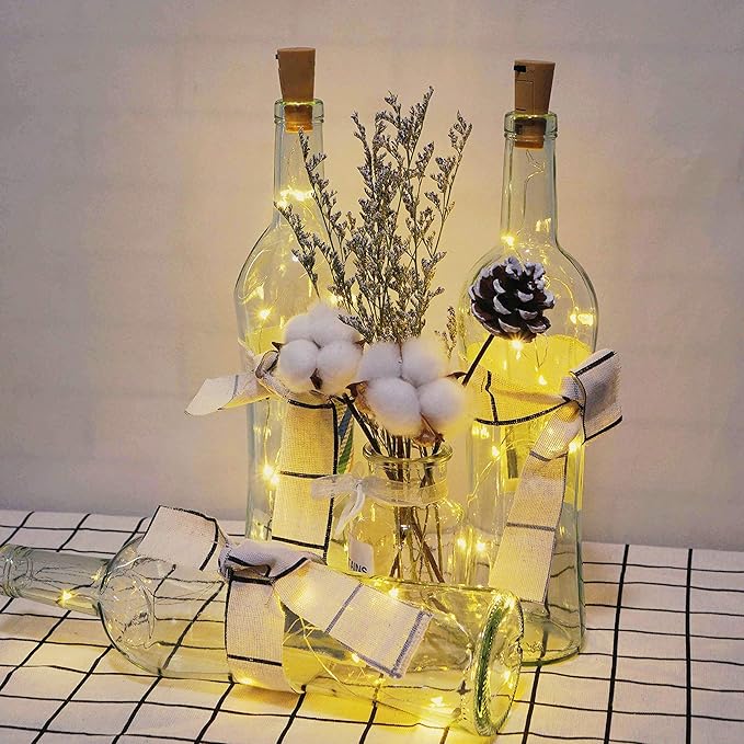 12 Pack 20 LED Wine Bottle Cork Lights, Fairy Mini String Lights Copper Wire, Battery Operated Starry Lights for DIY, Christmas, Halloween, Wedding, Party, Indoor&Outdoor (12 Pack, Multi White)