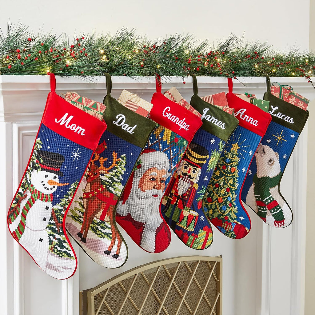 Let's Make Memories Personalized Needlepoint Christmas Stocking - Embroidered Family Stockings - Old-Fashioned Christmas Décor - Mantel Décor - 8"x17" - Customized Embroidered Name - Polar Bear