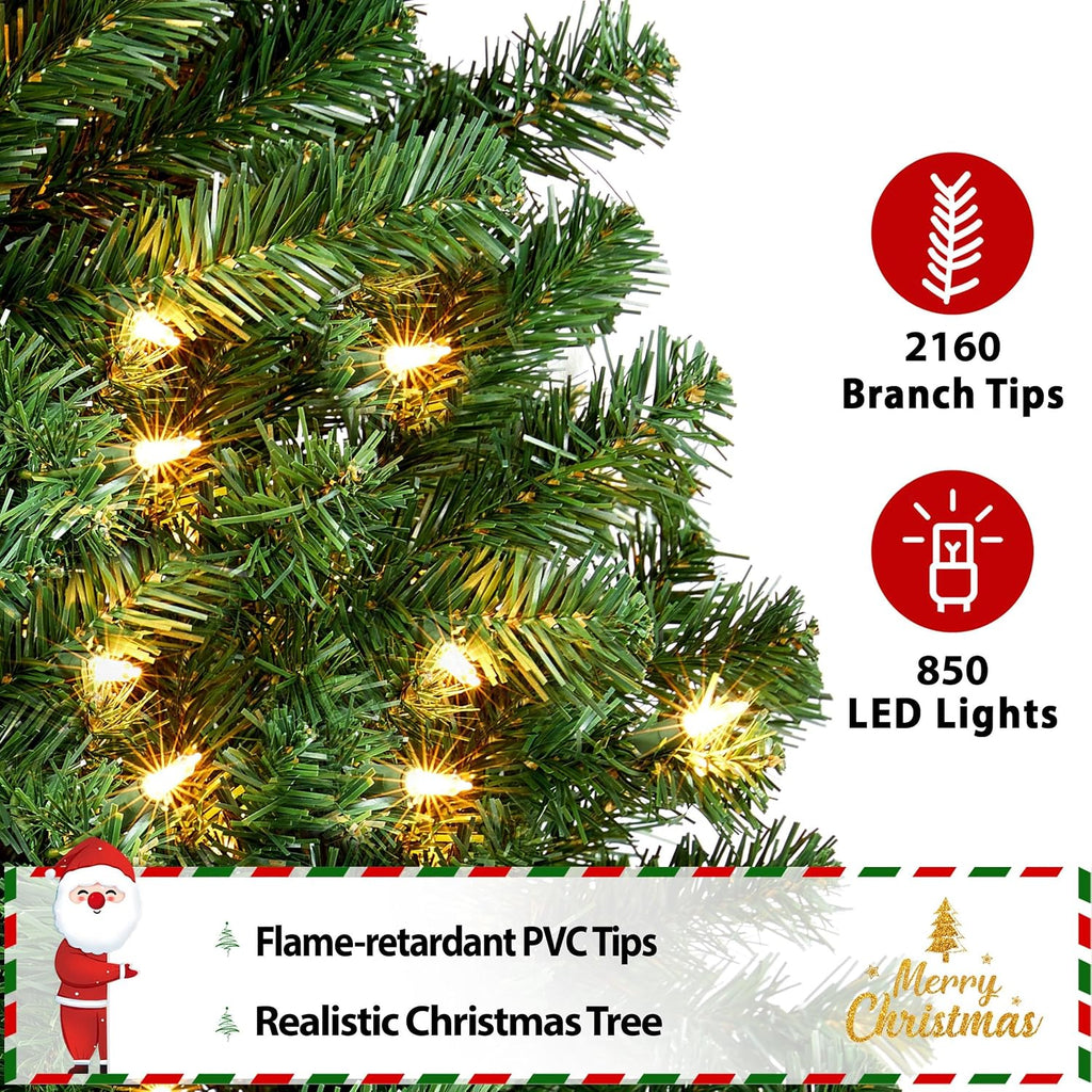 yaheetech 9ft pre-lit christmas tree with 850 warm on a desk or shelf