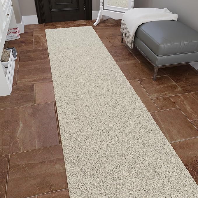 Ottomanson 3' x 20' Shaggy Runner Rug - Plush & Cozy Non-Slip Carpet for Bedroom, Living Room, Bathroom & Entryway - Durable & High-Traffic Friendly for Hallways & Dorms, Cream