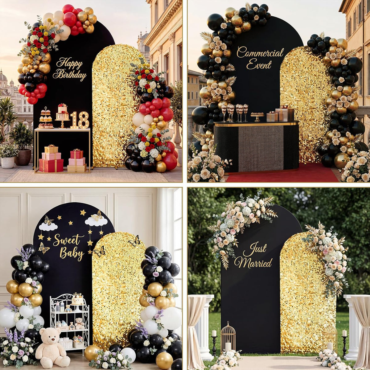 saitimade set of 2 black and gold sequin showing dimensions
