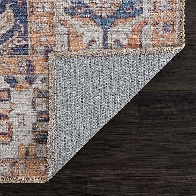 Bloom Rugs Washable 8' x 10' Rug - Orange/Blue/Beige Traditional Area Rug for Living Room, Bedroom, Dining Room, and Kitchen - Exact Size: 8' x 10'