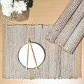 Chardin Home Natural Jute & Sky Blue-White Placemats, Set of 4 – Rustic Handmade Boho Table Mats, 13x19 in Dining Table Placemats - Kitchen, Everyday Meals, Holidays, Farmhouse or Modern Table Décor