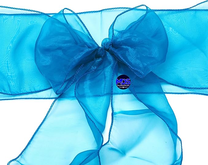 MDS Pack of 10 PCS Organza Chair Sashes Wider Dining Chair Bows Ribbon Tie Back for Wedding Party Birthday Bridal Shower Reception Event Banquet Home Chair Cover Decoration - Dark Teal