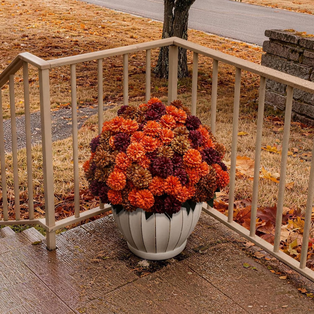 12 bundles artificial fall mums outdoor flowers, uv on a desk or shelf
