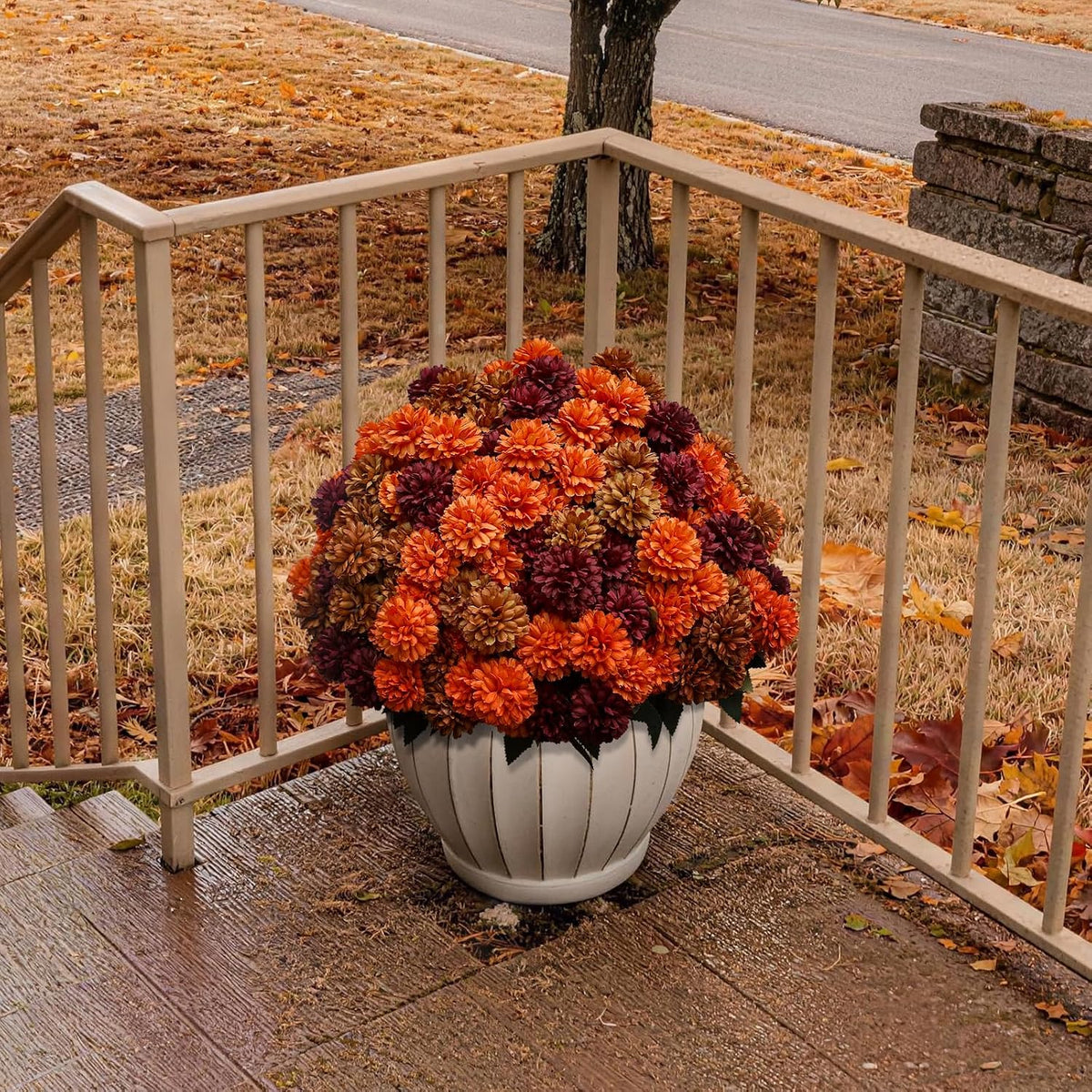 12 bundles artificial fall mums outdoor flowers, uv on a desk or shelf