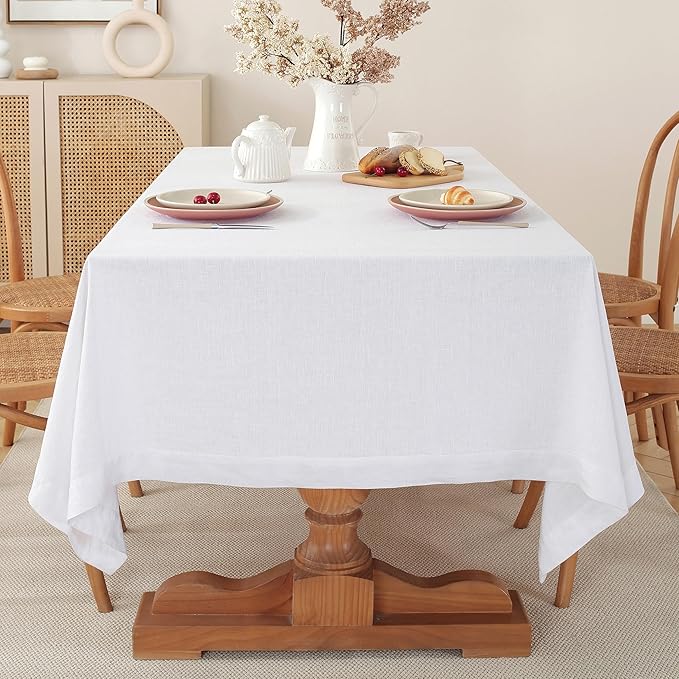 100% Pure Linen Tablecloths 60x90Inches,Rectangle Table Cloth for Dining,Picnic,Weddings and Restaurants,Durable Stonewashed Tablecloths (Re-White, Rectangle - 60 x 90 Inch)