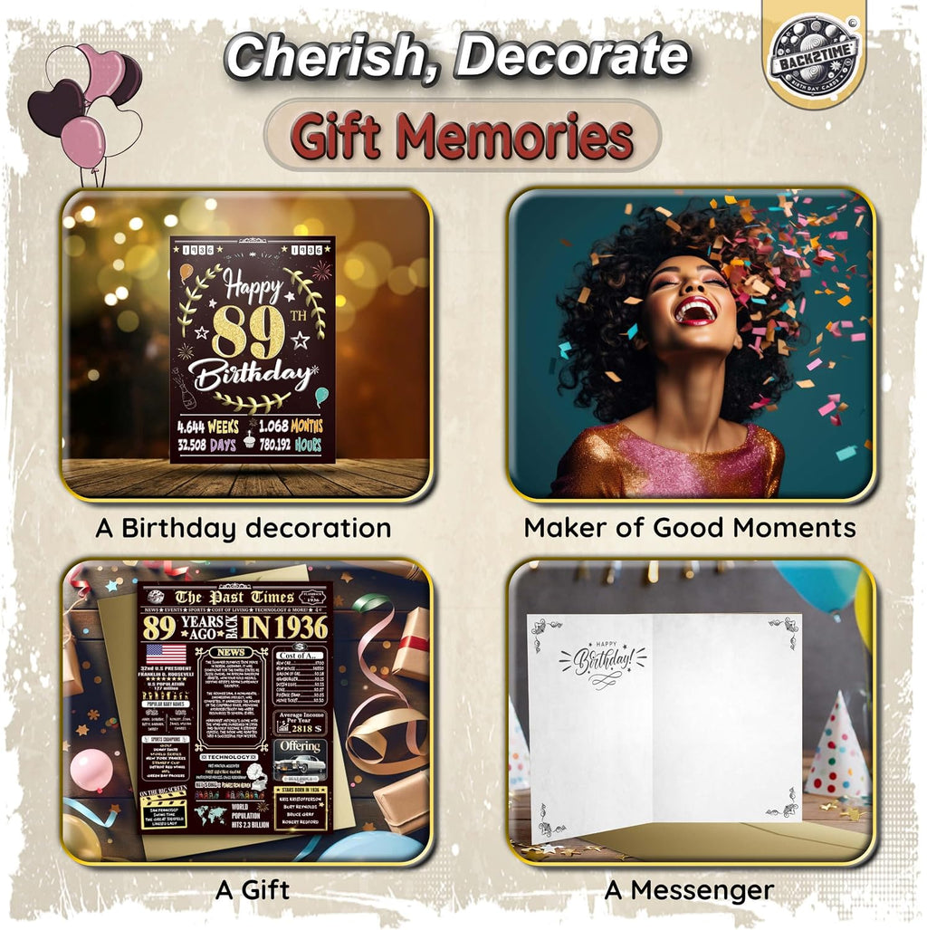 90th Birthday Card for Women Men - Back In 1936 Black & Gold - 90 Happy BIRTHDAY card - 90th birthday gift for Her Him - JUMBO size - 90th birthday decorations Dad Mom - Best gifts for 90 year old