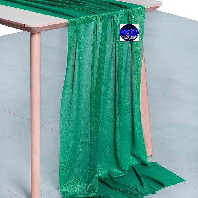 MDS 2 Pack 14ft Chiffon Table Runner 29 x 170 Inches Sheer Wedding Runner Romantic Rustic Table Runner for Wedding Decorations, Birthday Parties, Bridal Shower Party Arch Decor - Emerald Green