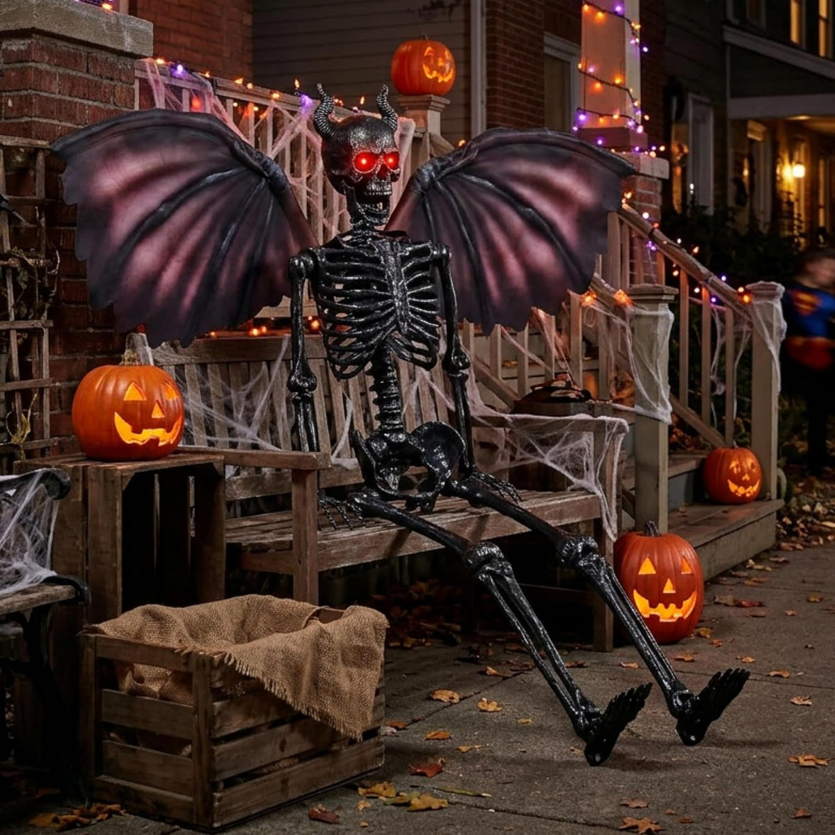 JOYIN 5FT Halloween Devil Skeleton Decor, Posable Life Size Skeleton, Full Bo...