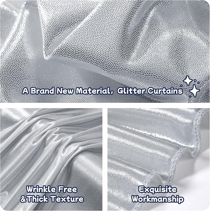 leegleri 10x10ft Thick Silver Glitter Backdrop Curtain Panels for Parties, Wrinkle Free Sequin Sparking Photo Backdrop Drapes, 2 Panels 5x10ft Shimmer Back Drop Cloth for Wedding Birthday Photography