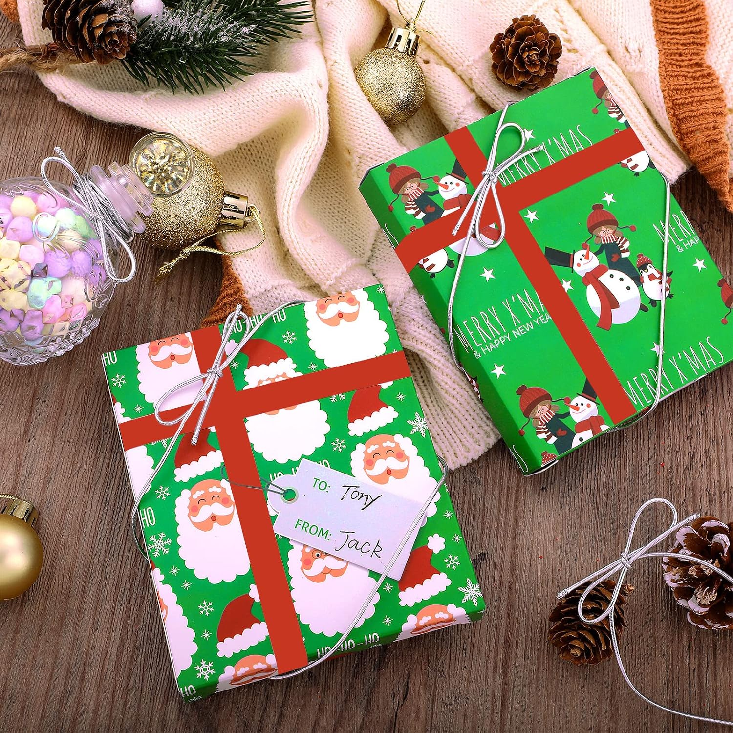 Jutom 100 Pcs Stretch Loops 16" Metallic Elastic Cord, Pre Tied Ornament Strings, Elastic Ribbon for Tags, String Bows for Christmas Decoration Gifts Wrapping Boxes (Silver)