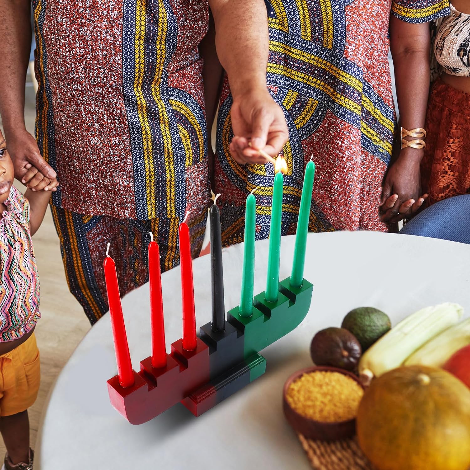 Zubebe 10 Pcs Kwanzaa Kinara Set 3 Red 3 Green 1 Black Kwanzaa Candle Set Kinara Bamboo Table Mat Candle Holder Wooden Wine Goblet for Celebration Decoration(Red Green Black)