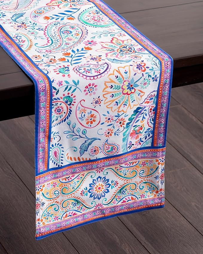 Maison d' Hermine Table Runner 100% Cotton Double Layer Table Runners 108 inches Long Decorative for Home Kitchen Dining Party Wedding Bridal Shower Spring Summer (Indian Floral, 14.50" x 108")