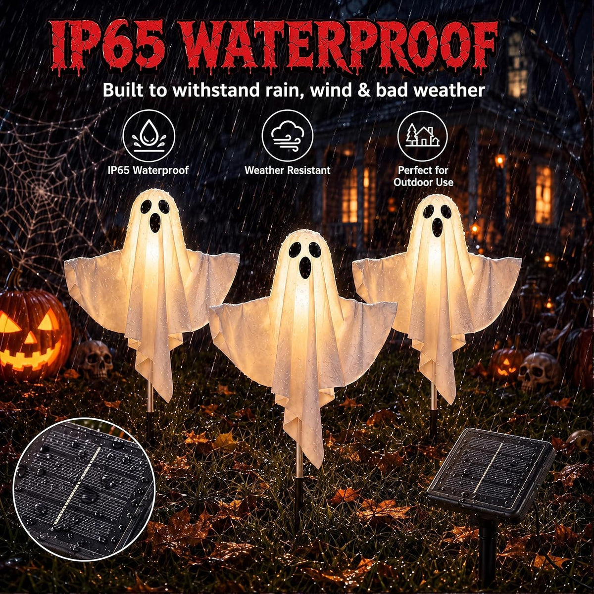 Solar Halloween Decorations Outdoor Lights, Solar Halloween Lights 3 Pack, Gl...