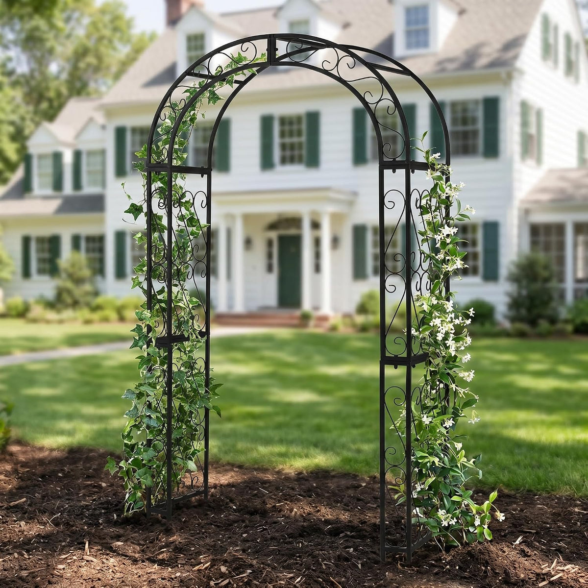 SCENDOR European-Style Black Iron Garden Arbor for Climbing Plant & Wedding