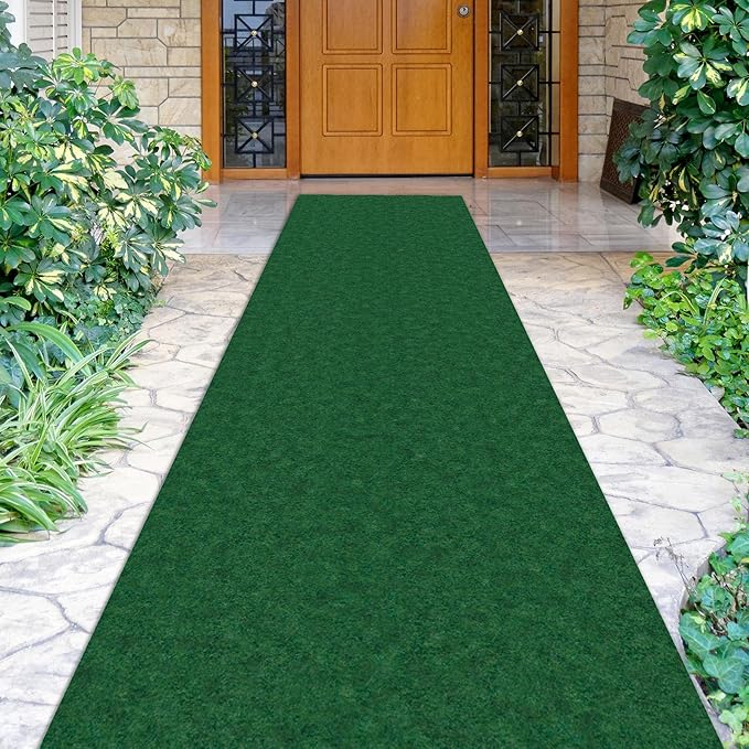 Ottomanson 2'7" x 19' Hallway Runner with Scraper Pile - Extra Durable Non-Slip Rug Mat for Indoor & Outdoor Use - Ideal for Kitchen, Entryway & Garage - High-Traffic Carpet, Green