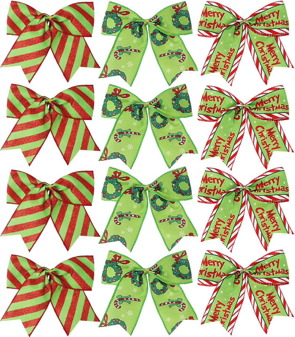 12 Pcs Christmas Bows,6 Inch Large Red Green Christmas Wreaths Bows for Tree Gift Wrapping Garland,Holiday Decorations Party Crafts Tree Ribbon Ornaments