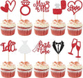 30 PCS Bride to Be Cupcake Toppers Glitter Miss to Mrs I Do Love Heart Ring Cupcake Picks Wedding Bridal Shower Cake Decorations for Wedding Engagement Bachelorette Party Supplies Red