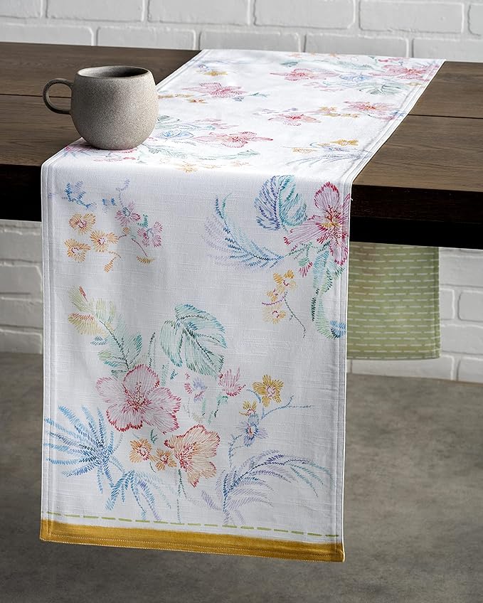 Maison d' Hermine Table Runner 100% Cotton Double Layer Table Runners 108 inches Long Decorative for Home Kitchen Dining Party Wedding Bridal Shower Spring Summer (Paradise Island, 14.50" x 108")