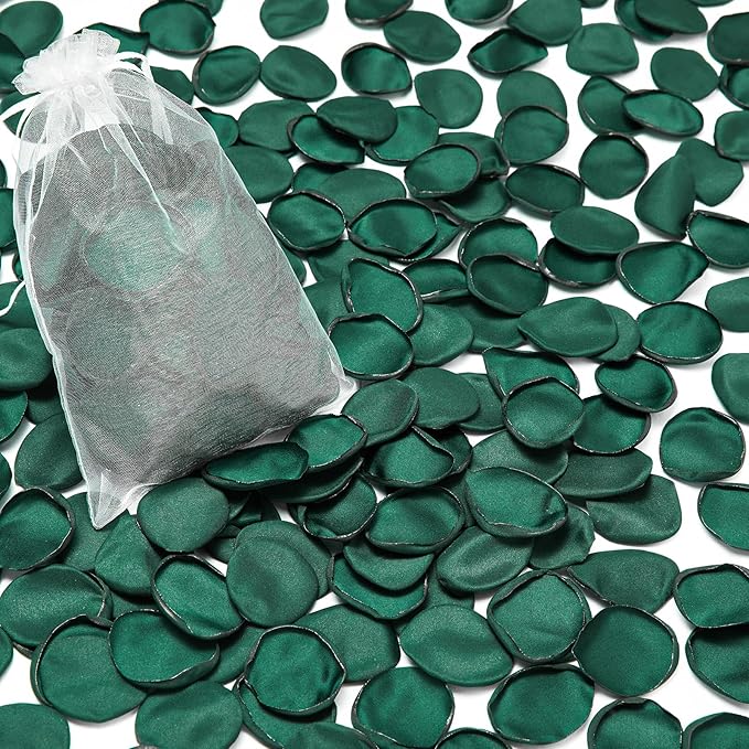 Serwalin 300Pcs Silk Rose Petals for Christmas Weddings Proposal Dark Green Flower Petals for Girl's Basket, Aisle, Table Decor