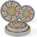 100PCS Boho Paper Plates (50×7 Inch & 50×9 Inch)–Vintage Bohemian Style Disposable Plates, Dessert Party Dinner Plates, Dinnerware Plate Set for Birthday Gatherings