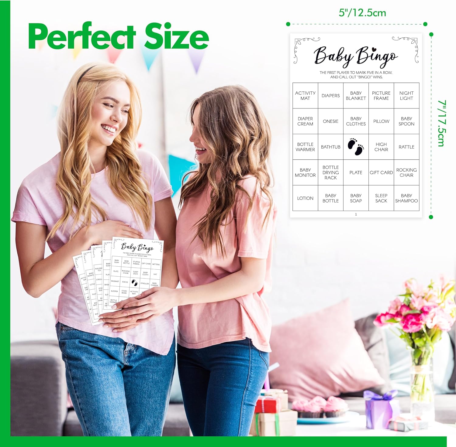 Baby Shower Bingo Game, 50 Bingo Cards Perforated Calling Cards Bingo Games for Baby Shower, Bridal Wedding Shower (White)