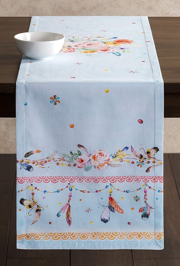 Maison d' Hermine Table Runner 100% Cotton Single Layer Table Runners 72 inches Long Decorative for Home Kitchen Dining Party Baby Shower Wedding Bridal Shower Spring Summer (Ibiza, 14.50" x 72")
