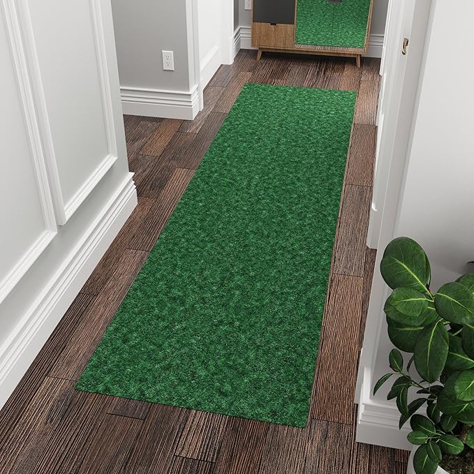 Ottomanson 2'7" x 10' Hallway Runner with Scraper Pile - Extra Durable Non-Slip Rug Mat for Indoor & Outdoor Use - Ideal for Kitchen, Entryway & Garage - High-Traffic Carpet, Green