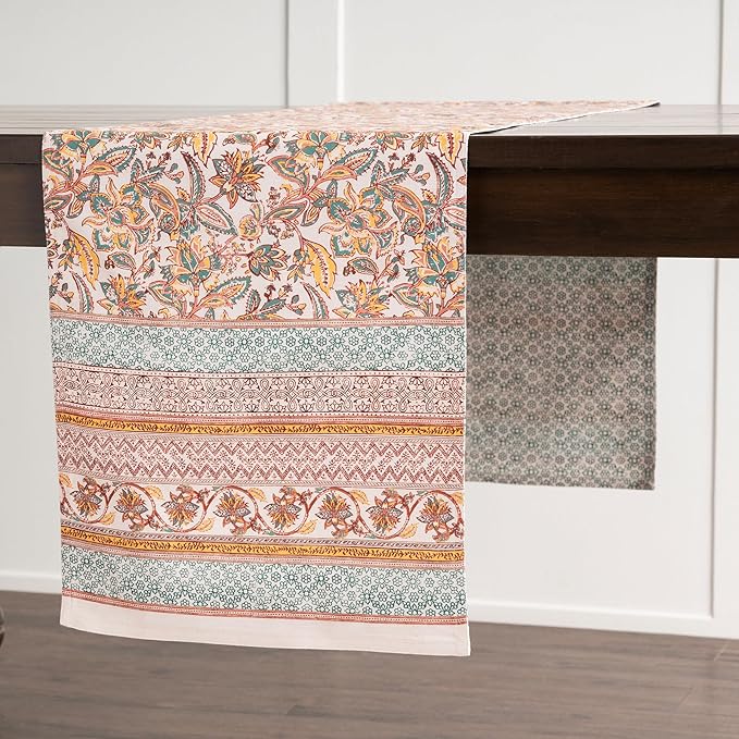 Maison d' Hermine Table Runner 100% Cotton Double Layer Table Runners 108 inches Long for Thanksgiving Christmas Decorations Home Kitchen Dining Party Wedding (Nila, 14.5" x 108")