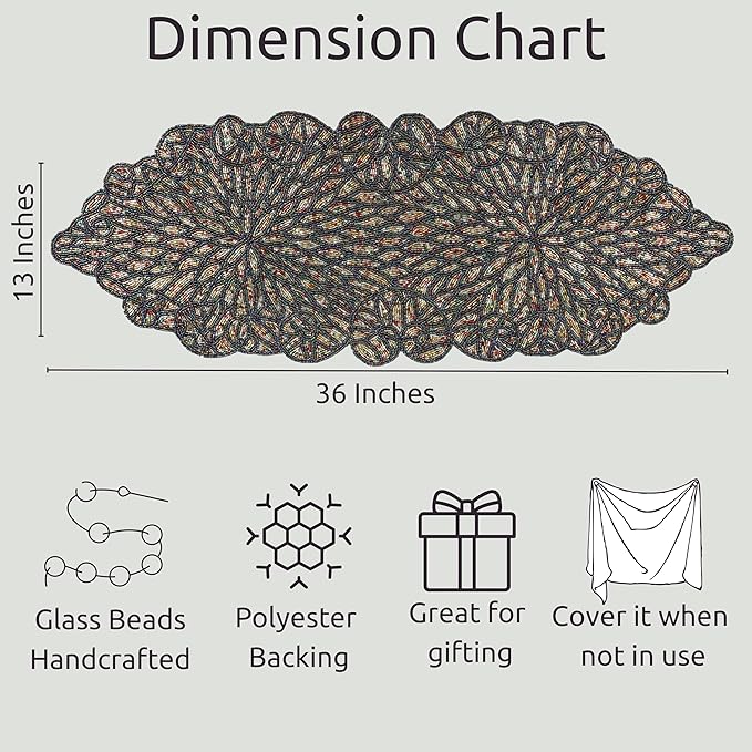 Premium Beaded Table Runner - 13x36 Elegant & Durable Home Décor for Dining, Weddings, Parties & Special Occasions with Non-Slip Backing, Versatile & Easy-Care (Multi) - CLEENTABLE