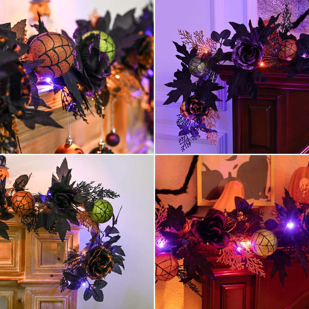 valery madelyn 6ft pre-lit halloween garland for mantle, side view