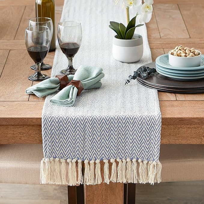 DII Woven Basic Tabletop Collection, Chevron Table Runner, 15x108, Stone Blue