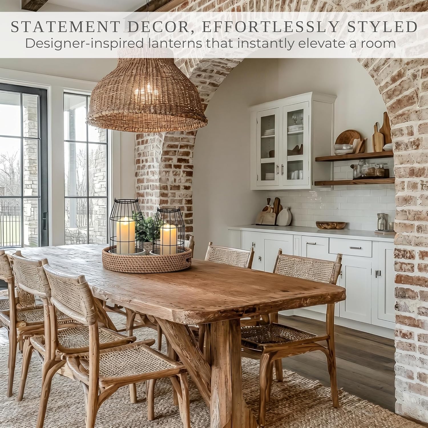 Rustic Farmhouse Lantern Decor Set of 2 - Stylish Decorative Lanterns for Your Living Room, Patio & Porch or Kitchen Dining Table - Modern Indoor/Outdoor Coffee Table Decor for Your Entire Home