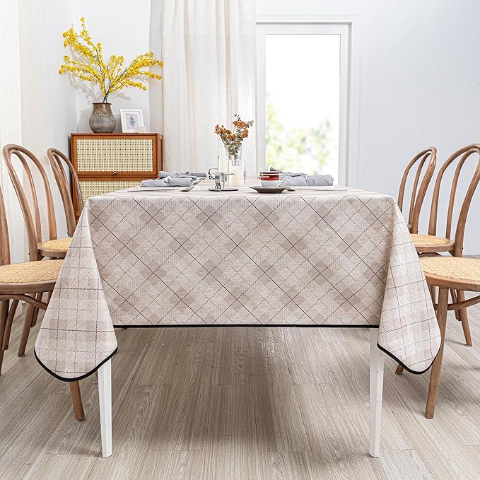MYSKY HOME Table Cloth 60x120 in Rectangle, Heavy Duty Linen Look Waterproof Tablecloths Farmhouse Tablecloth, Wrinkle Free Table Cover with Black Plaid for Kitchen Dining, Party