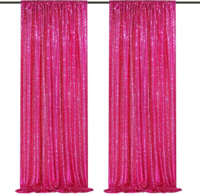 Hot Pink Sequin Backdrop 2 Panels 2FTx8FT Photo Backdrop Curtains Glitter Background for Wedding Party Stage Decorations