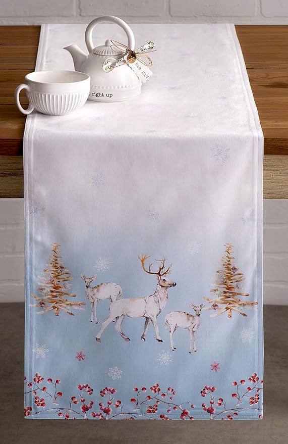 Maison d' Hermine Table Runner 100% Cotton Double Layer Table Runners 72 inches Long for Thanksgiving Christmas Decorations Home Kitchen Dining Party Wedding (Fairy Tale Forest, 14.5" x 72")