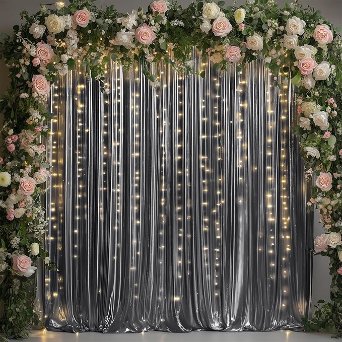 30ftx10ft Black Silver Glitter Sequin Backdrop Curtain for Parties, Wrinkle Free Sparking Backdrop Drapes, 6 Panels 5x10ft Shimmer Photo Back Drop Cloth for Wedding Birthday Photography