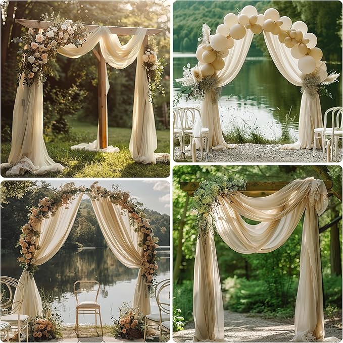 Wedding Arch Draping Fabric 1 Panel 28.7" x 20FT Champagne Sheer Chiffon Backdrop Drapes for Wedding Ceremony Birthday Party Bridal Shower Outdoor Decoration