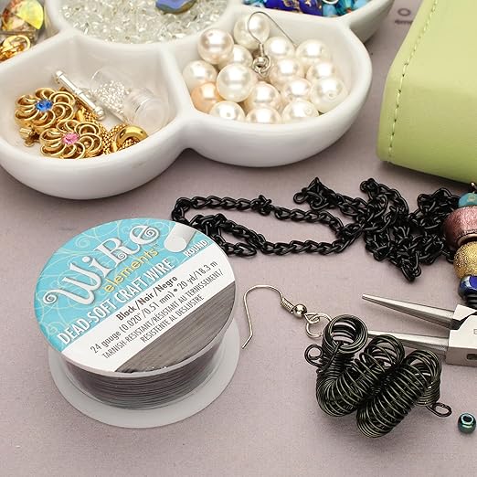 The Beadsmith Wire Elements Craft Wire – Tarnish Resistant, Soft Temper, Round, Black Color – 0.51mm, 24 Gauge, 20 Yard Spool – Jewelry Making, Wire Wrapping, Floral, & Other DIY Crafts