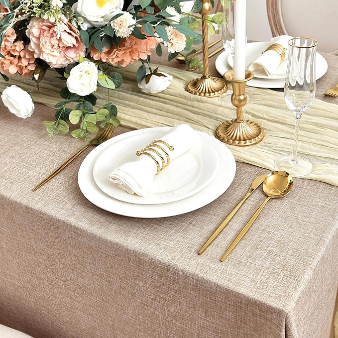 Fitable Faux Linen Tablecloths for Rectangle Tables: Water & Stain Resistant Farmhouse Table Cloth, Washable Burlap Textured Table Covers for Kitchen Dining Party(2 Pack, 60x84 Inch, Beige)