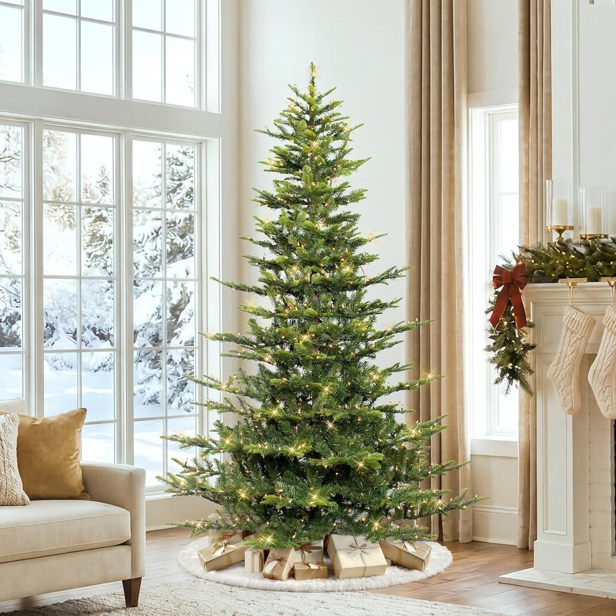 puleo international 6.5ft pre-lit aspen fir artificial christmas on a desk or shelf