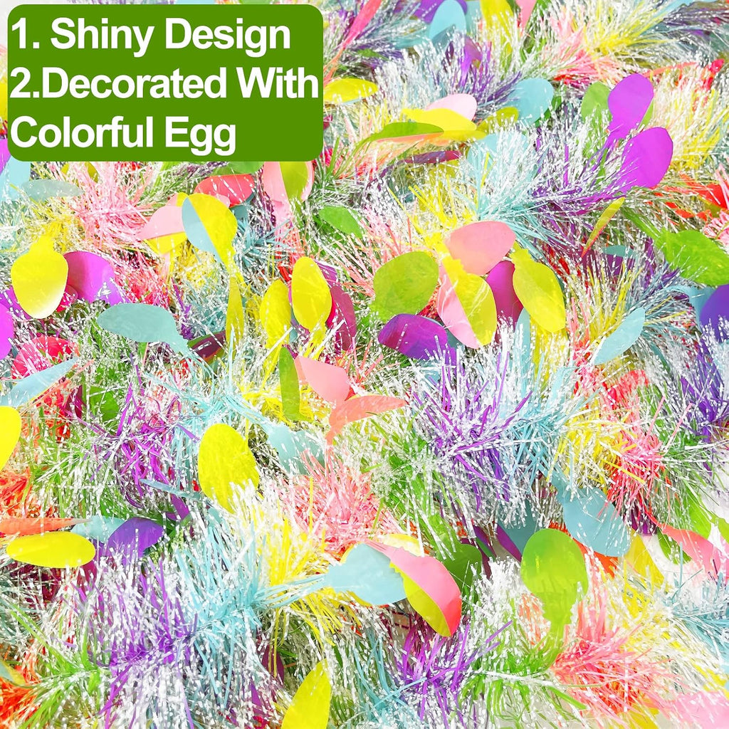 TURNMEON 5 Strings Total 75 Ft Easter Tinsel Garlands Decorations with Colorful Easter Eggs Metallic Streamers Hanging Fringe Garland Easter Decorations Outdoor Indoor Home Party, Each 15 Ft by 6"