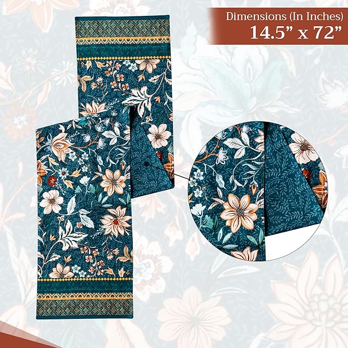 Maison d' Hermine Table Runner 100% Cotton Double Layer Table Runners 72 inches Long for Thanksgiving Christmas Decorations Home Kitchen Dining Party Wedding (Luxury Loft - Dark Teal, 14.5" x 72")