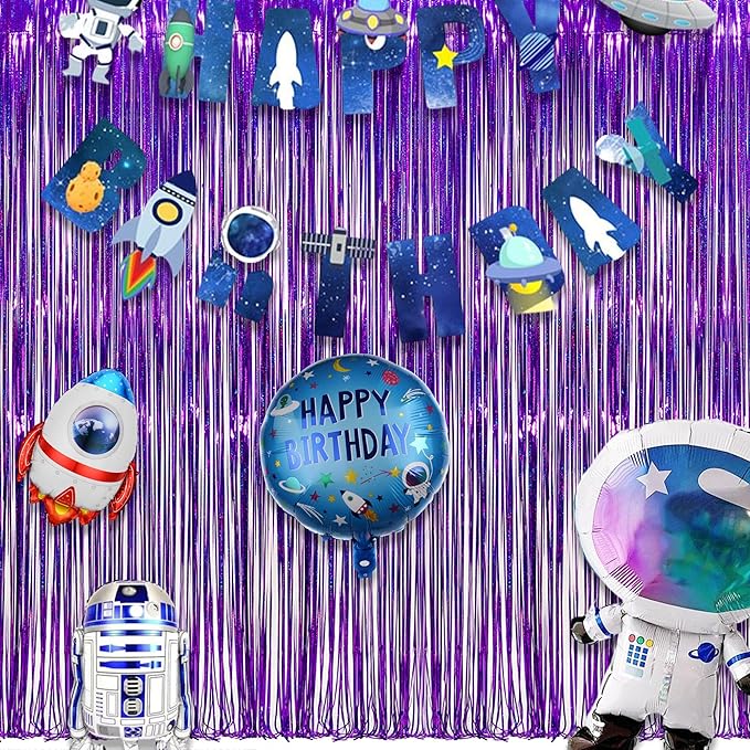 Purple Tinsel Curtain Party Backdrop - GREATRIL Foil Fringe Curtain Party Photo Booth Streamers for Hunters Mermaid Themed Decorations - 1m x 2.5m - Pack of 2