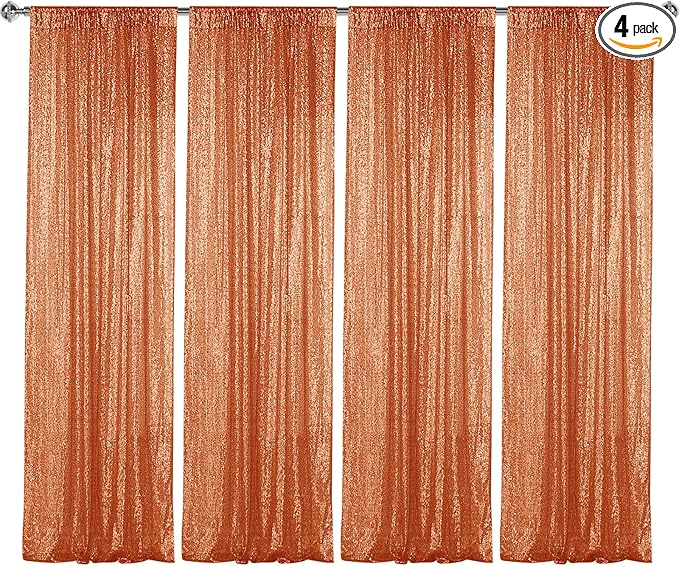 Sugargirl Orange Sequin Backdrop Curtain 4 Panels 2FTx8FT Glitter Orange Background Drapes Sparkle Photography Backdrop for Party Wedding Birthday Wall Decoration
