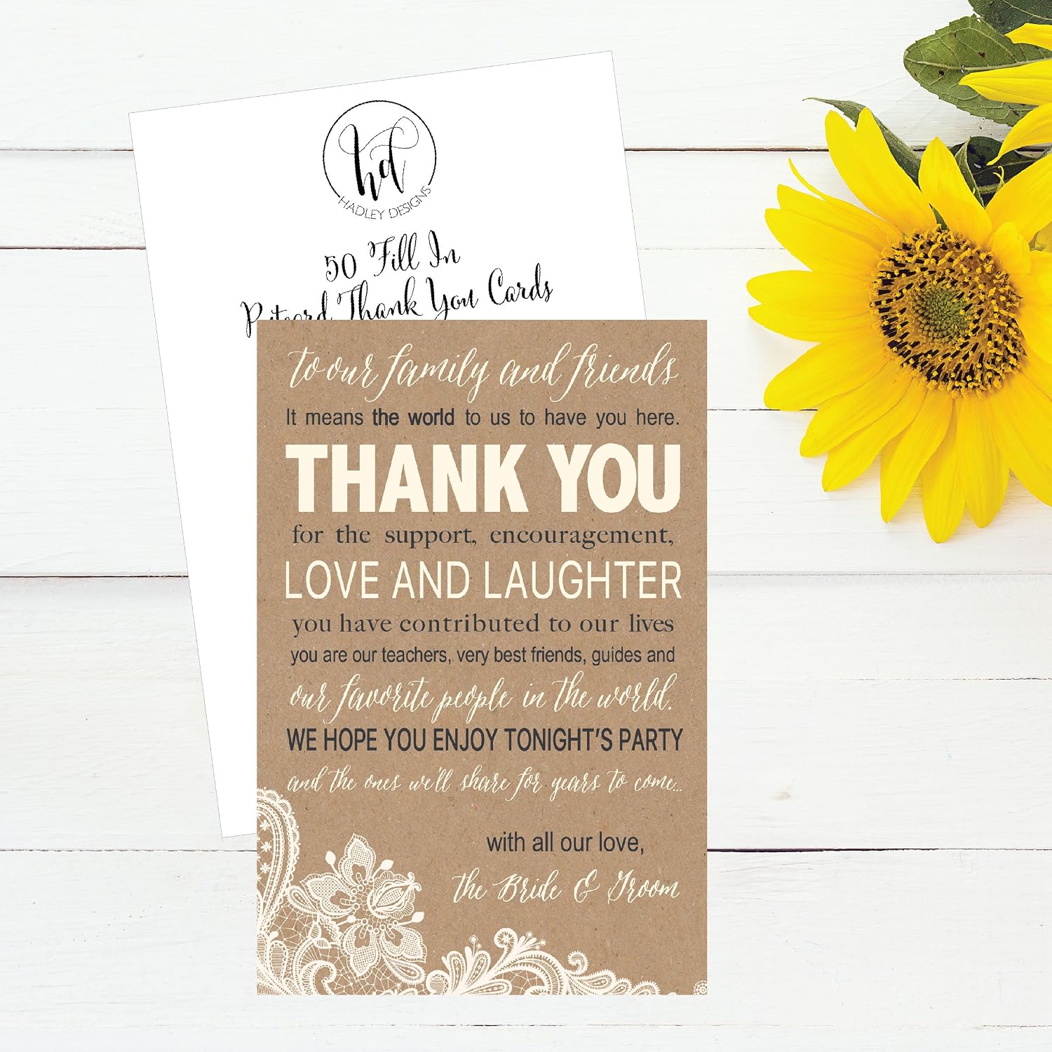 Hadley Designs 50 Wedding Kraft Thank You Place Cards, Favors For Family & Guests