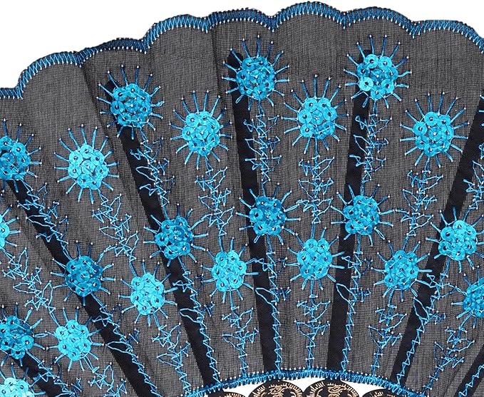QIRMIZI 10 Pack Fabric Folding Handheld Fans, Perfect for Weddings, Parties, and Dancing,Light Blue