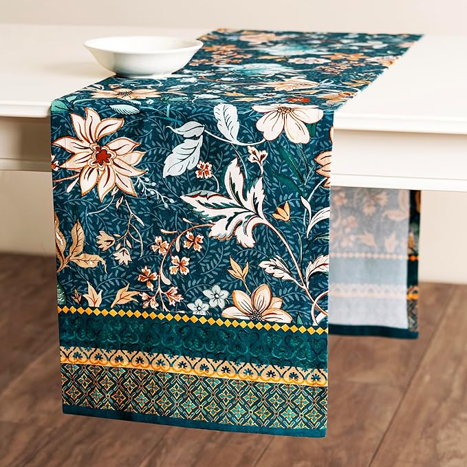 Maison d' Hermine Table Runner 100% Cotton Single Layer Table Runners 108 inches Long for Thanksgiving Christmas Decorations Home Kitchen Dining Party Wedding (Luxury Loft - Dark Teal, 14.5" x 108")